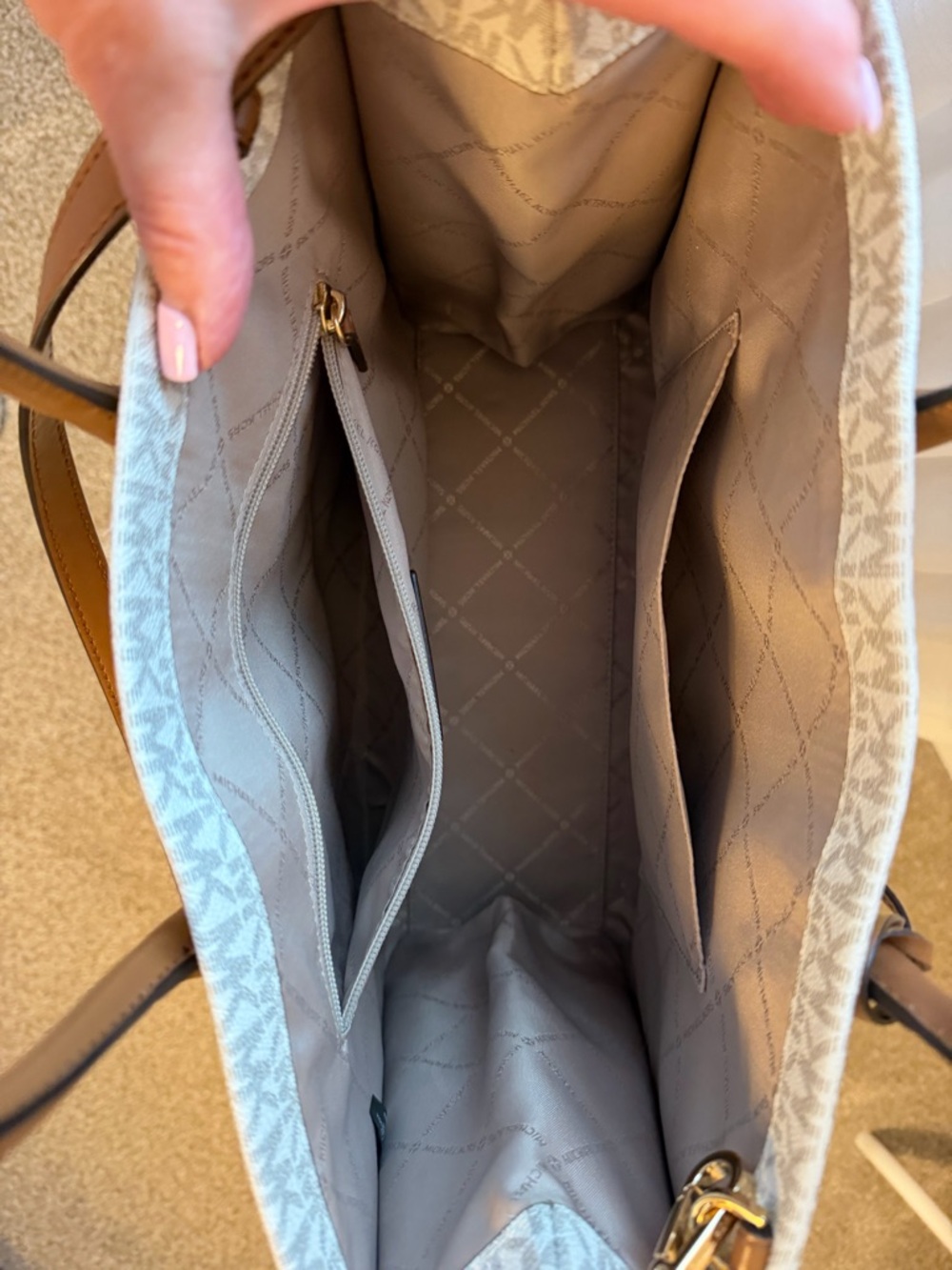 Michael Kors Cream and Brown Monogram Tote Briefcase - Picture 3 of 3